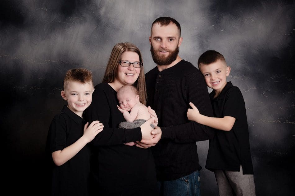 family of 5 with newborn baby portrait