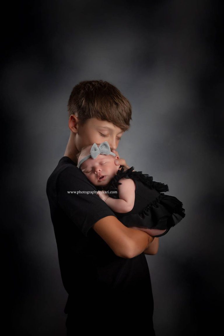 MN Newborn girl portrait with big brother