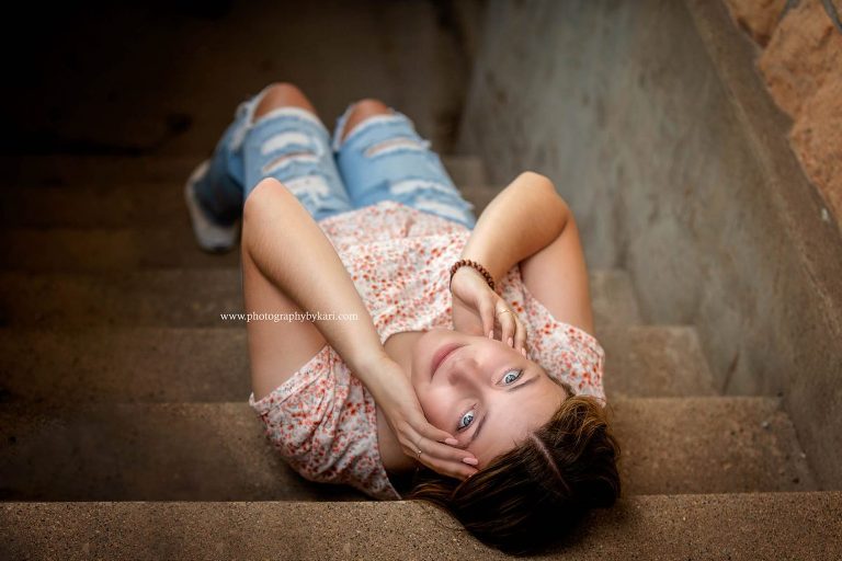 Senior girl portrait on stairs