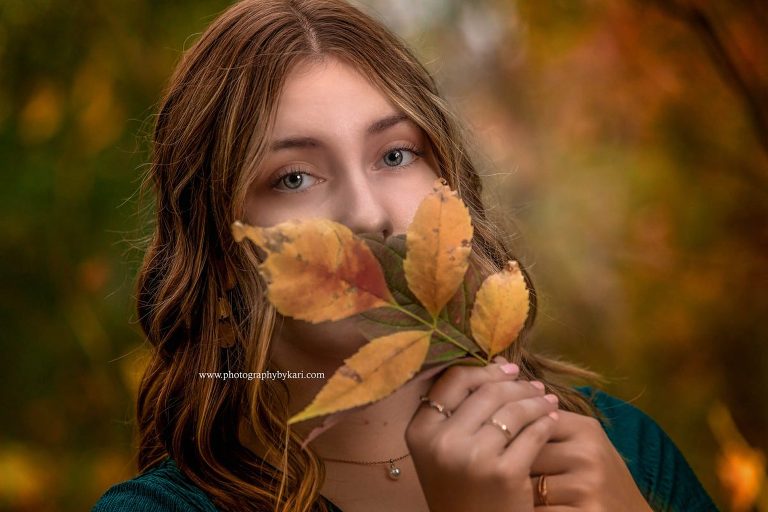 Senior girl portrait with leaves
