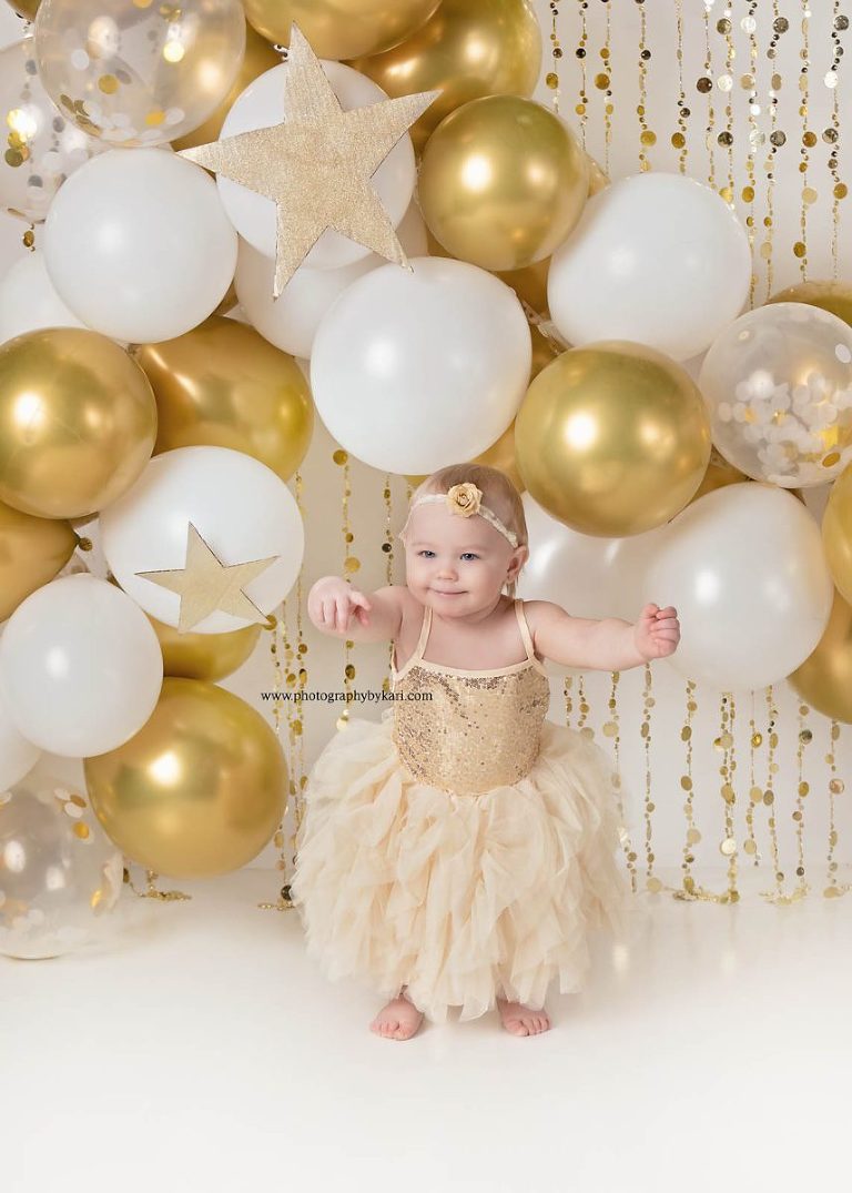 MN First birthday portrait with gold