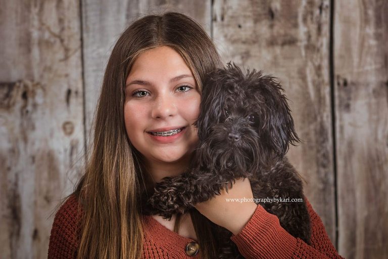 dog with girl portrait