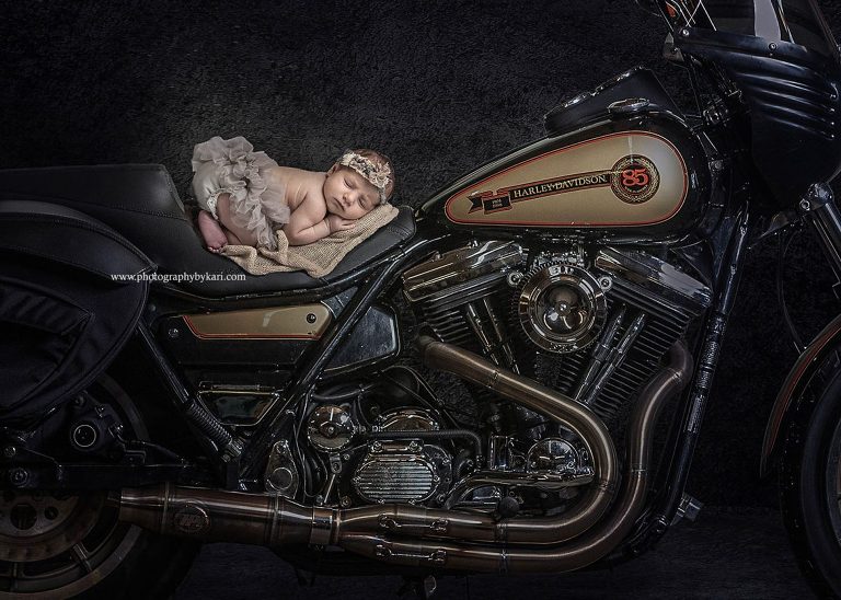 SE MN Newborn Portrait on motorcyclephoto take by Photography by Kari
