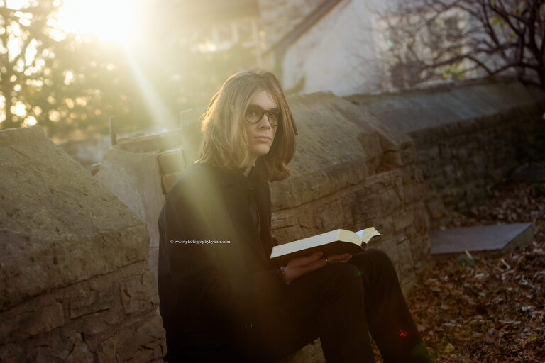 Book lover senior portrait for Mayo High School Class of 2025"