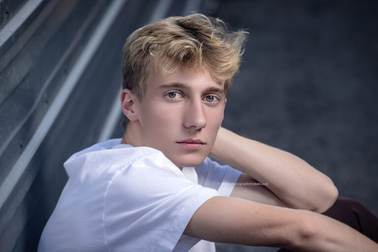 Urban-style senior portrait in small town Lanesboro MN