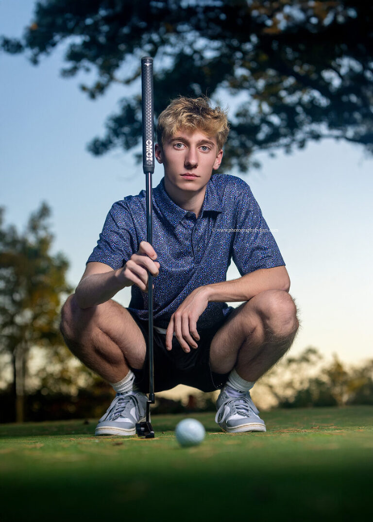 Talan’s senior portrait on the Lanesboro Golf Course with golden hour light