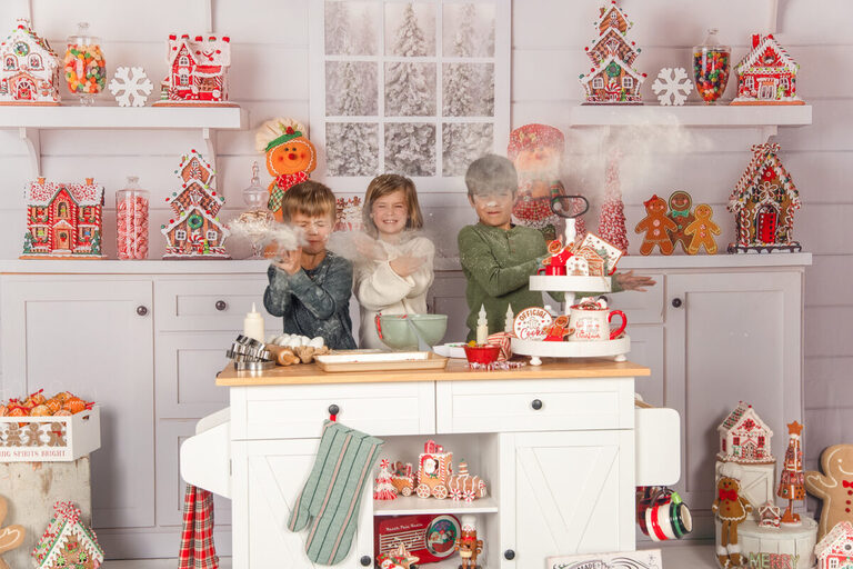 Candid family Christmas photos captured during gingerbread baking mini session