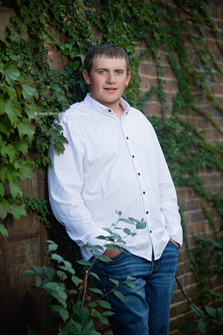Senior boy portrait in downtown Lanesboro Minnesota