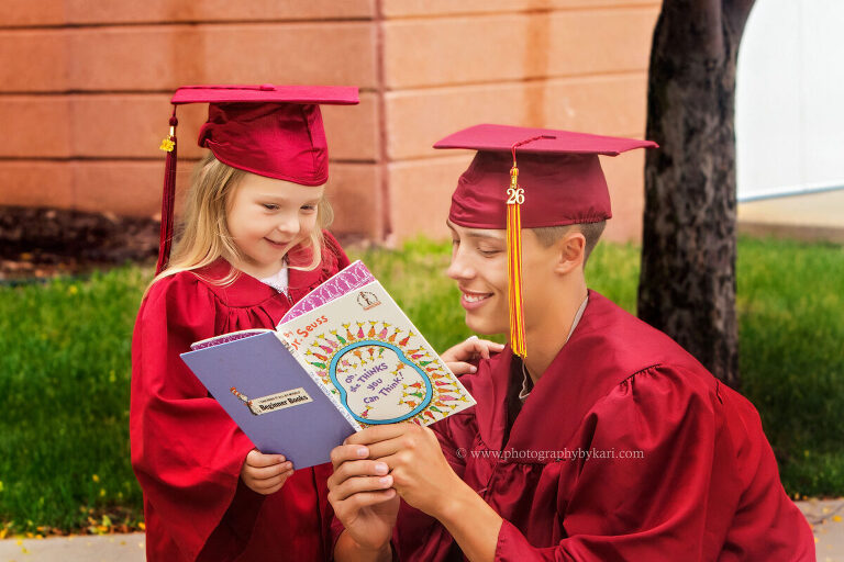Graduating senior reading to sister Oh the Thinks You Can Think at Stewartville High School